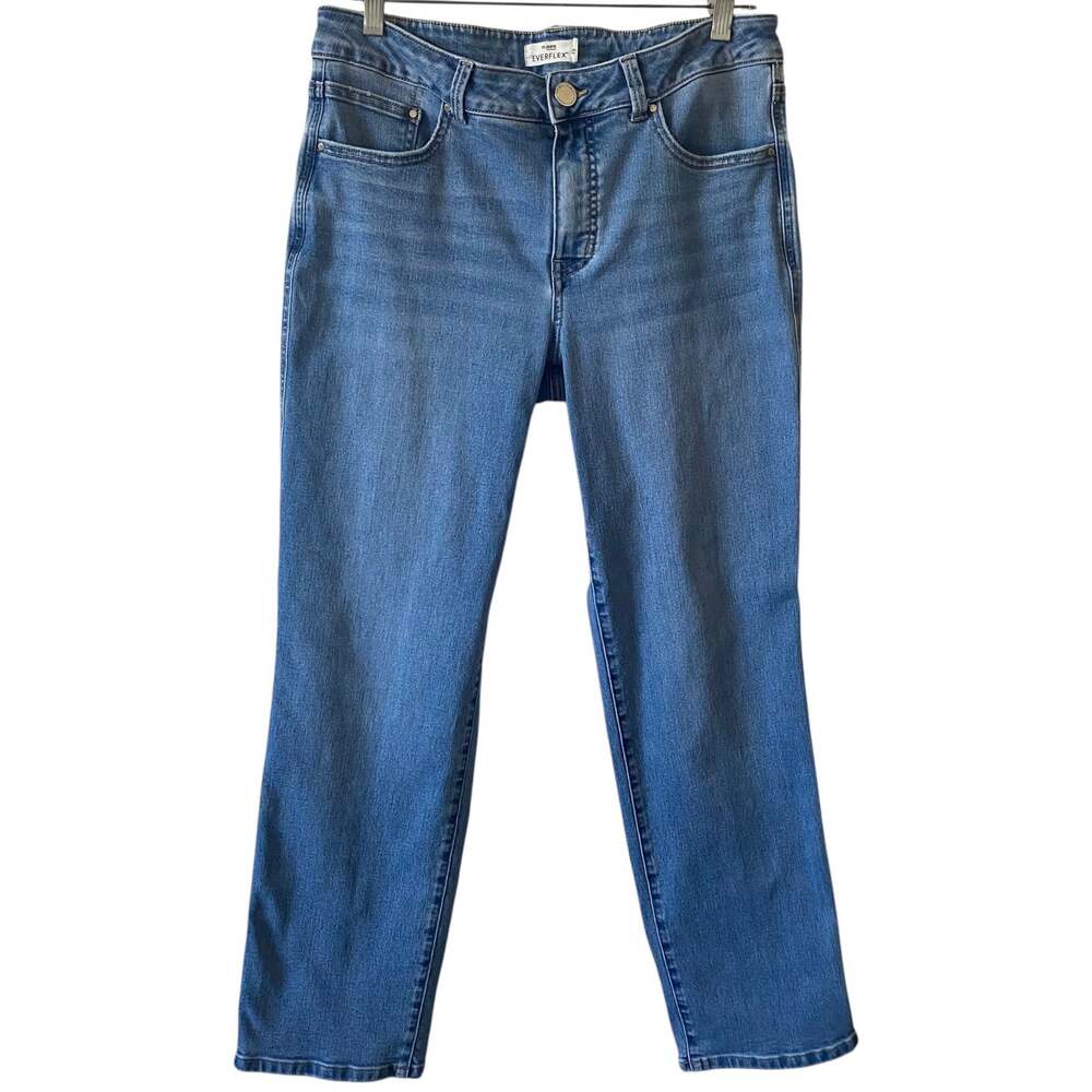 M JEANS BY MAURICES EVERFLEX Straight Leg Mid Rise Jeans 12 Short Medium Blue